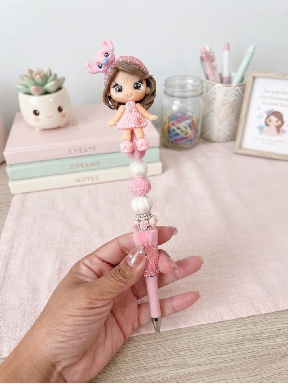 Custom Pink Doll Beaded Pen